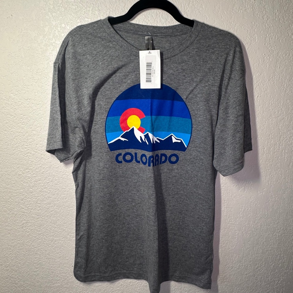 Next Level Womens Colorado Mountain Sun Graphic‎ T Shirt Tee Gray Large